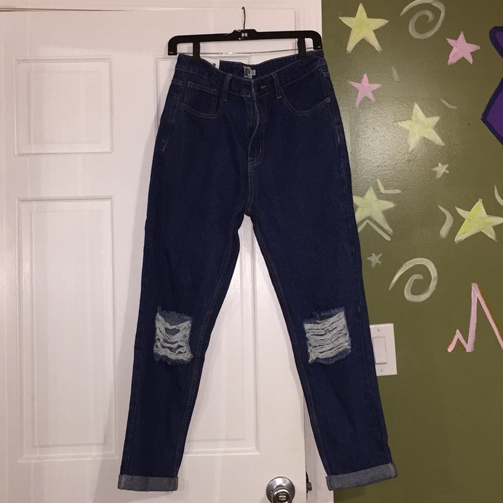 Dark wash, ripped, boyfriend jeans